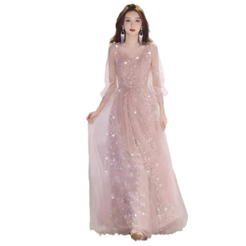 Estélyi ruha hosszú ujjú, hálós anyag, magas derék, hosszú szoknya, A-vonalú, szűk fazon