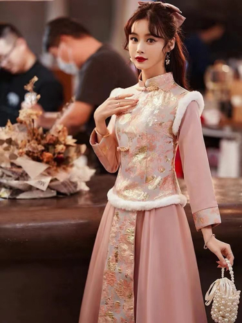 Koszorúslány ruha A-vonalú, egy váll, hosszú ujjú, hosszú szoknya, Chenille anyag, 50–70% spandex