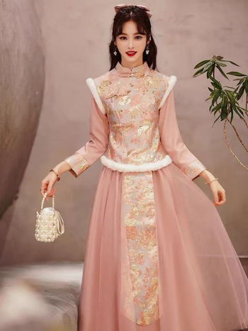 Koszorúslány ruha A-vonalú, egy váll, hosszú ujjú, hosszú szoknya, Chenille anyag, 50–70% spandex