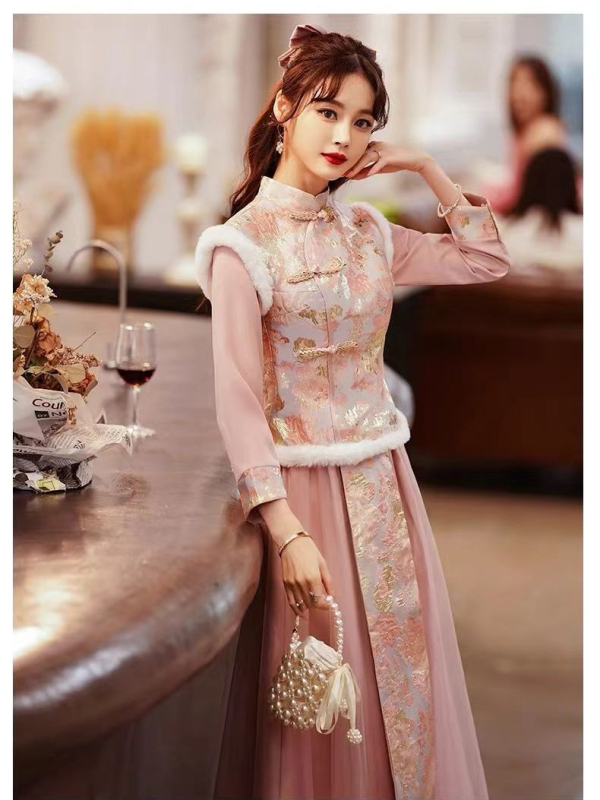 Koszorúslány ruha A-vonalú, egy váll, hosszú ujjú, hosszú szoknya, Chenille anyag, 50–70% spandex