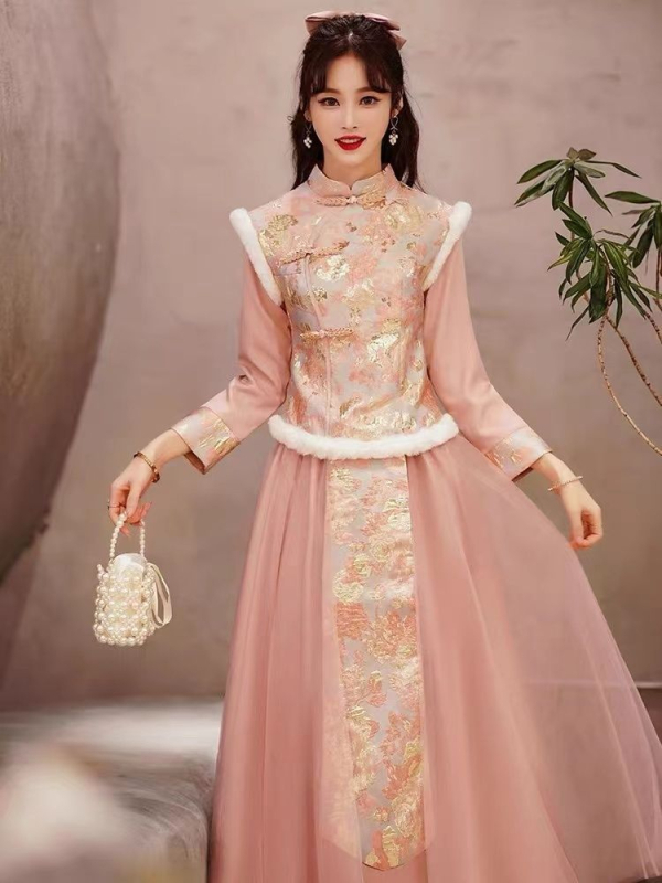 Koszorúslány ruha A-vonalú, egy váll, hosszú ujjú, hosszú szoknya, Chenille anyag, 50–70% spandex