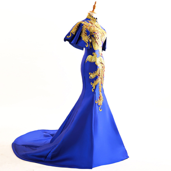 Rochie lungă în stil chinezesc pentru reprezentații pe scenă, talie înaltă, mâneci clopot, fustă lungă, material poliester