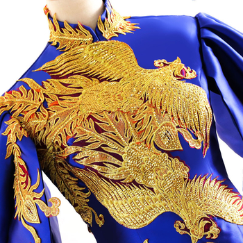 Rochie lungă în stil chinezesc pentru reprezentații pe scenă, talie înaltă, mâneci clopot, fustă lungă, material poliester