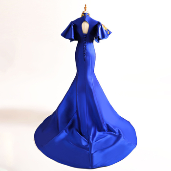 Rochie lungă în stil chinezesc pentru reprezentații pe scenă, talie înaltă, mâneci clopot, fustă lungă, material poliester