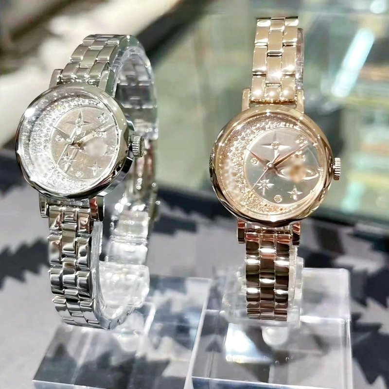 Ceas feminin quartz cu mișcare Swiss ETA, cadran de 25 mm, cristal safir, carcasă și brățară din oțel inoxidabil, rezistență la apă 30 m