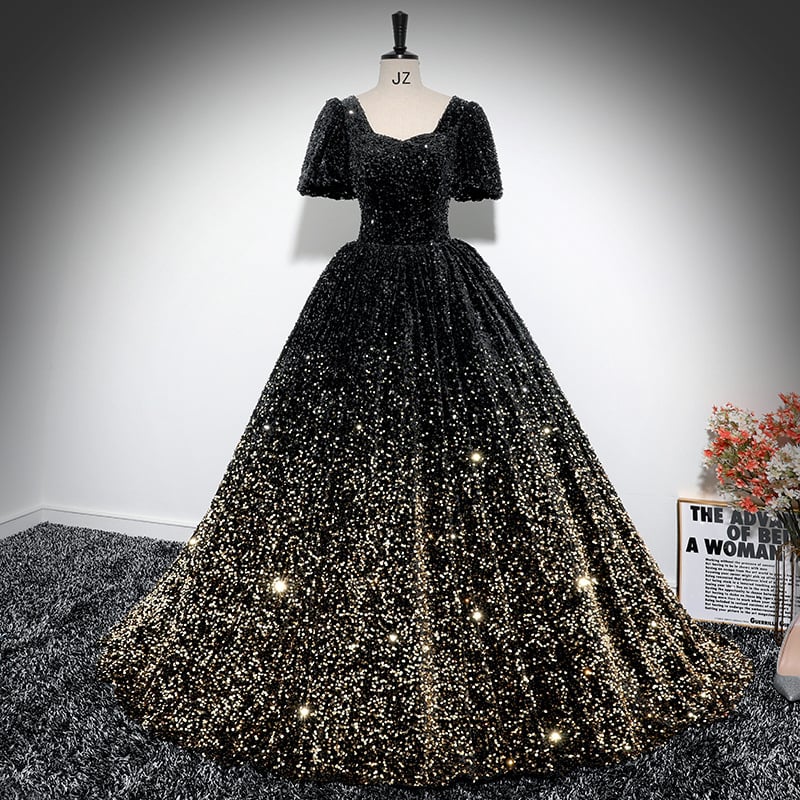 Večernja haljina za solo vokalni nastup, visoki struk, princes suknja, rukavi 3/4, dugačka tutu-stil haljine, poliester materijal (70–80%).