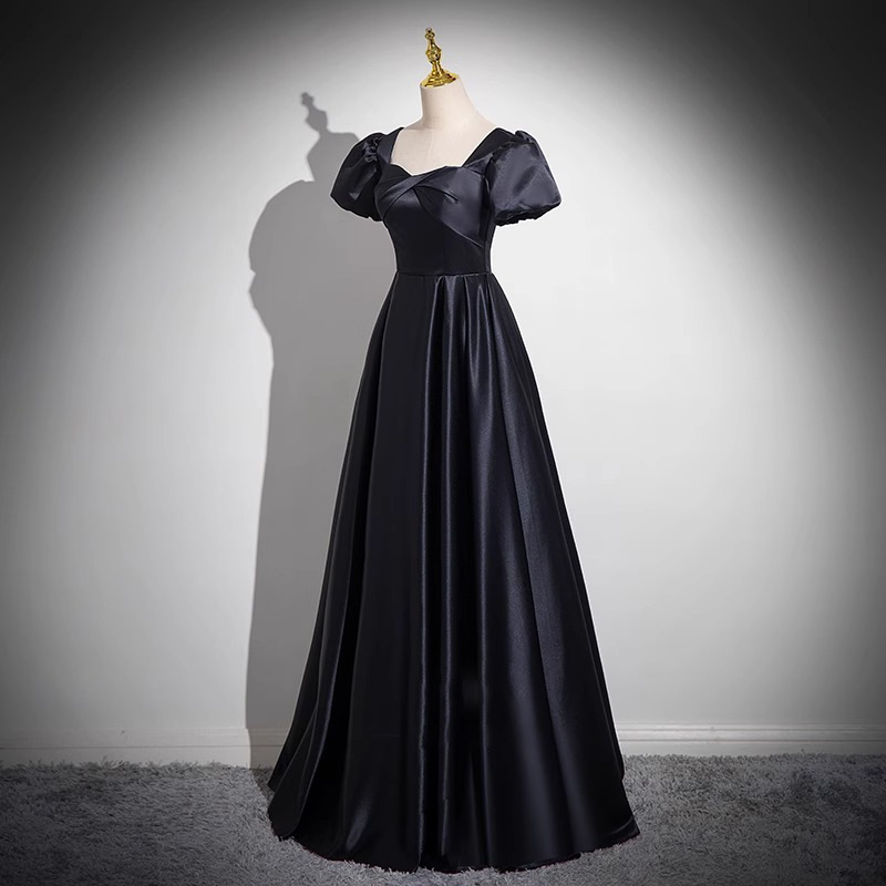 Poliester satin duga večernja haljina, bez rukava, off-shoulder, A-linija, srednji pojas, za odrasle žene, pogodna za vokalne ispite i klavirske nastupe