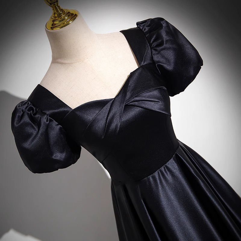 Poliester satin duga večernja haljina, bez rukava, off-shoulder, A-linija, srednji pojas, za odrasle žene, pogodna za vokalne ispite i klavirske nastupe