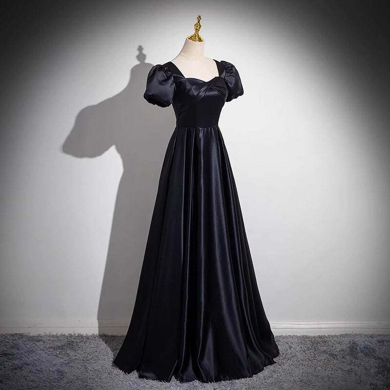 Poliester satin duga večernja haljina, bez rukava, off-shoulder, A-linija, srednji pojas, za odrasle žene, pogodna za vokalne ispite i klavirske nastupe