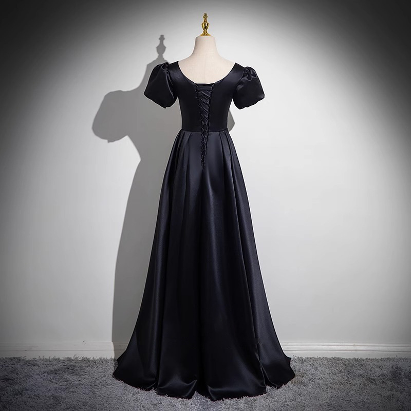 Poliester satin duga večernja haljina, bez rukava, off-shoulder, A-linija, srednji pojas, za odrasle žene, pogodna za vokalne ispite i klavirske nastupe