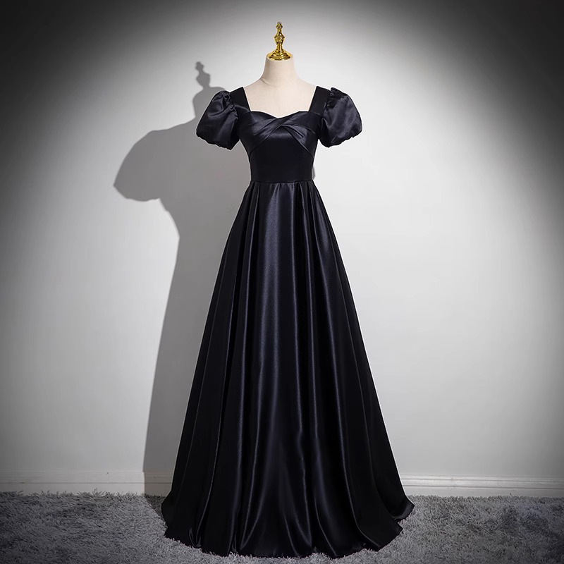Poliester satin duga večernja haljina, bez rukava, off-shoulder, A-linija, srednji pojas, za odrasle žene, pogodna za vokalne ispite i klavirske nastupe
