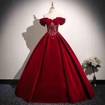 Bordo večernja haljina 2025., Hepburn stil, elegantna princes haljina za vjenčanje i zaruke