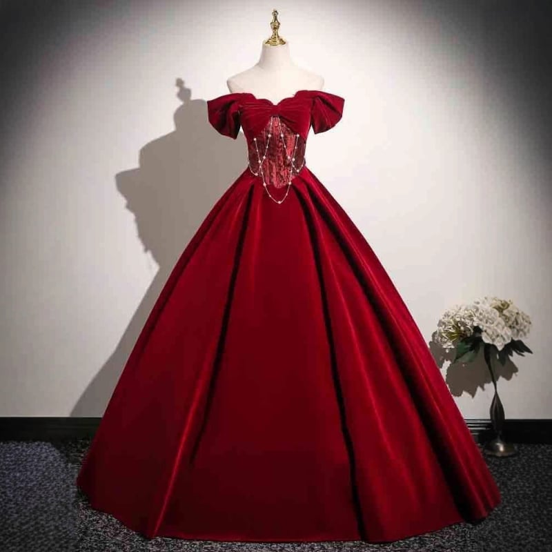 Bordo večernja haljina 2025., Hepburn stil, elegantna princes haljina za vjenčanje i zaruke