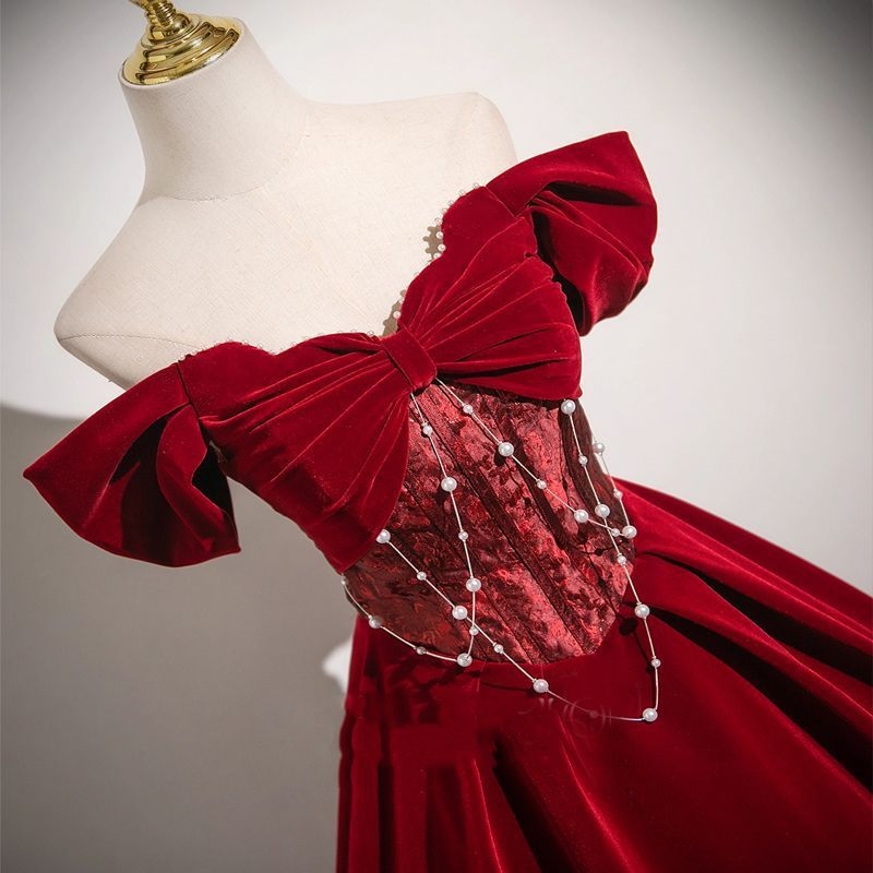Bordo večernja haljina 2025., Hepburn stil, elegantna princes haljina za vjenčanje i zaruke