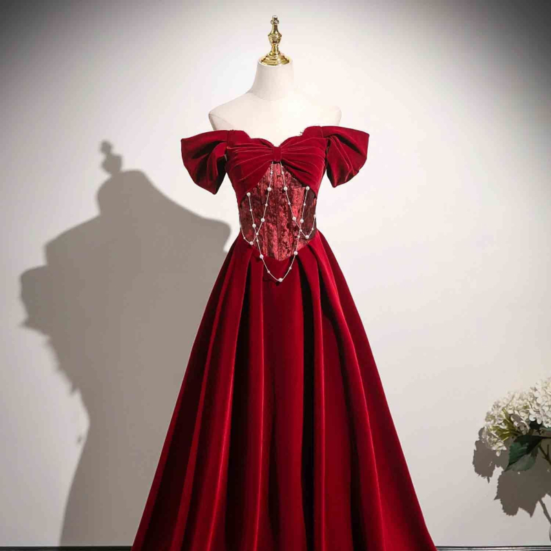Bordo večernja haljina 2025., Hepburn stil, elegantna princes haljina za vjenčanje i zaruke