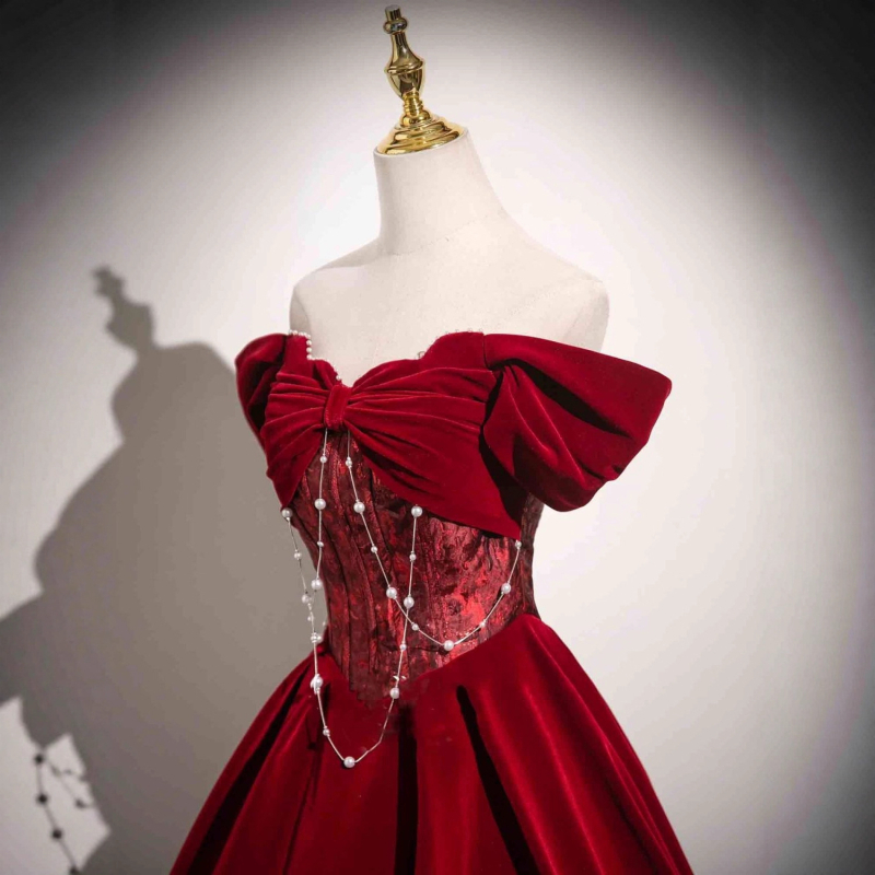 Bordo večernja haljina 2025., Hepburn stil, elegantna princes haljina za vjenčanje i zaruke