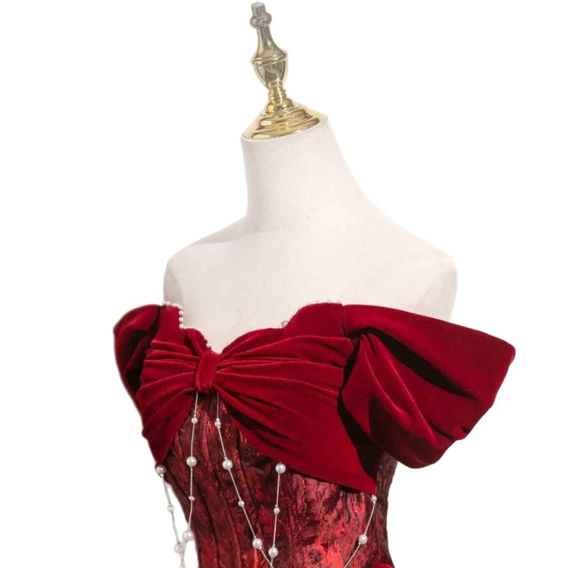 Bordo večernja haljina 2025., Hepburn stil, elegantna princes haljina za vjenčanje i zaruke