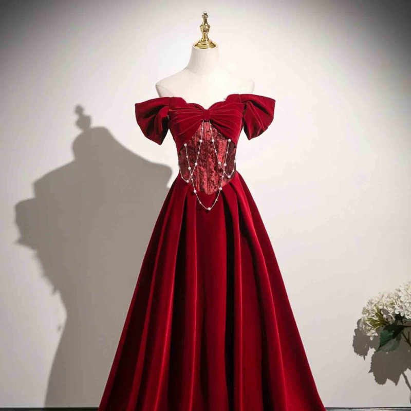 Bordo večernja haljina 2025., Hepburn stil, elegantna princes haljina za vjenčanje i zaruke