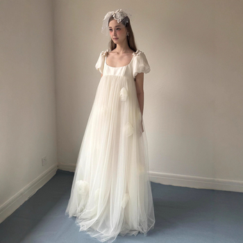 Rochie de mireasă cu talie strânsă în formă de coadă de pește, talie înaltă, mâneci lungi, fustă lungă, poliester (50–70%)