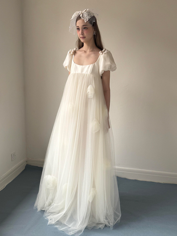 Rochie de mireasă cu talie strânsă în formă de coadă de pește, talie înaltă, mâneci lungi, fustă lungă, poliester (50–70%)