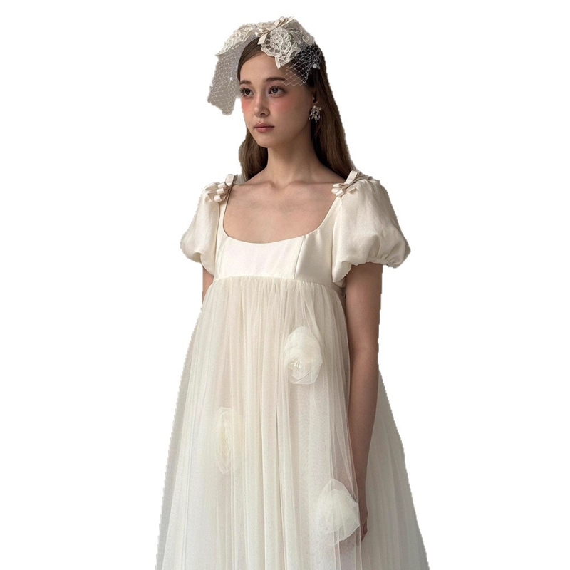 Rochie de mireasă cu talie strânsă în formă de coadă de pește, talie înaltă, mâneci lungi, fustă lungă, poliester (50–70%)