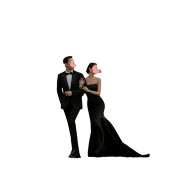 Crna satenska haljina bez naramenica, inspirirana šumskim stilom, retro elegancija Hepburn, francuska fotografska vjenčana haljina