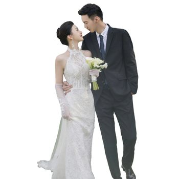 Halter nyakú menyasszonyi ruha, sellő sziluett magas derékkal, hosszú ruha, poliészter 30-50%, ősz 2025