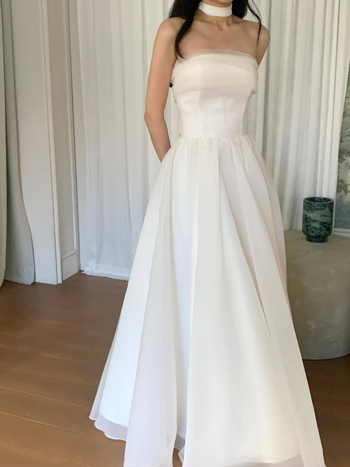Vjenčana haljina bez rukava, tube-top stil, srednji struk, duga suknja, poliester s elastanom (≥95% poliester, <30% elastana)