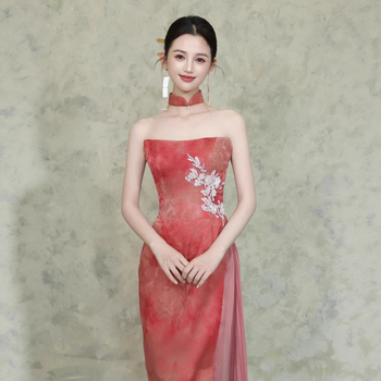 Rochie de seară/formală cu decolteu tip chest-wrap, fără mâneci, talie medie, stil etnic trib