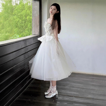 Rochie de mireasă fără bretele, stil A-line, lungă, talie înaltă, din amestec poliester.