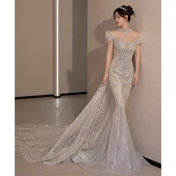 Vjenčana haljina, A-linija kroja, visok struk, bez rukava, duga suknja (Acetate fabric, 80-90% acetate, Polyester 50-70%)