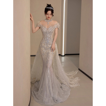 Vjenčana haljina, A-linija kroja, visok struk, bez rukava, duga suknja (Acetate fabric, 80-90% acetate, Polyester 50-70%)