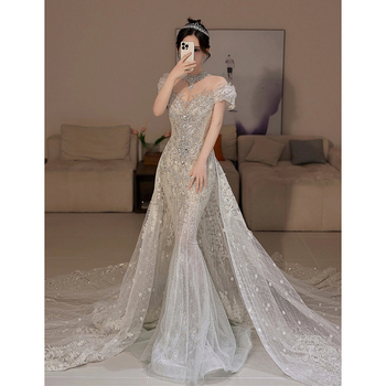 Vjenčana haljina, A-linija kroja, visok struk, bez rukava, duga suknja (Acetate fabric, 80-90% acetate, Polyester 50-70%)