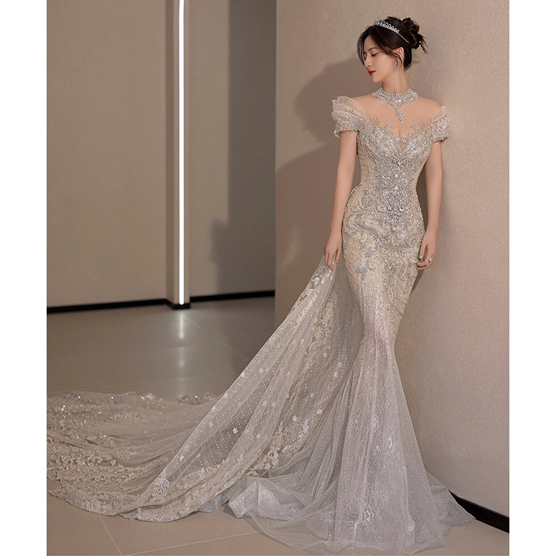 Vjenčana haljina, A-linija kroja, visok struk, bez rukava, duga suknja (Acetate fabric, 80-90% acetate, Polyester 50-70%)