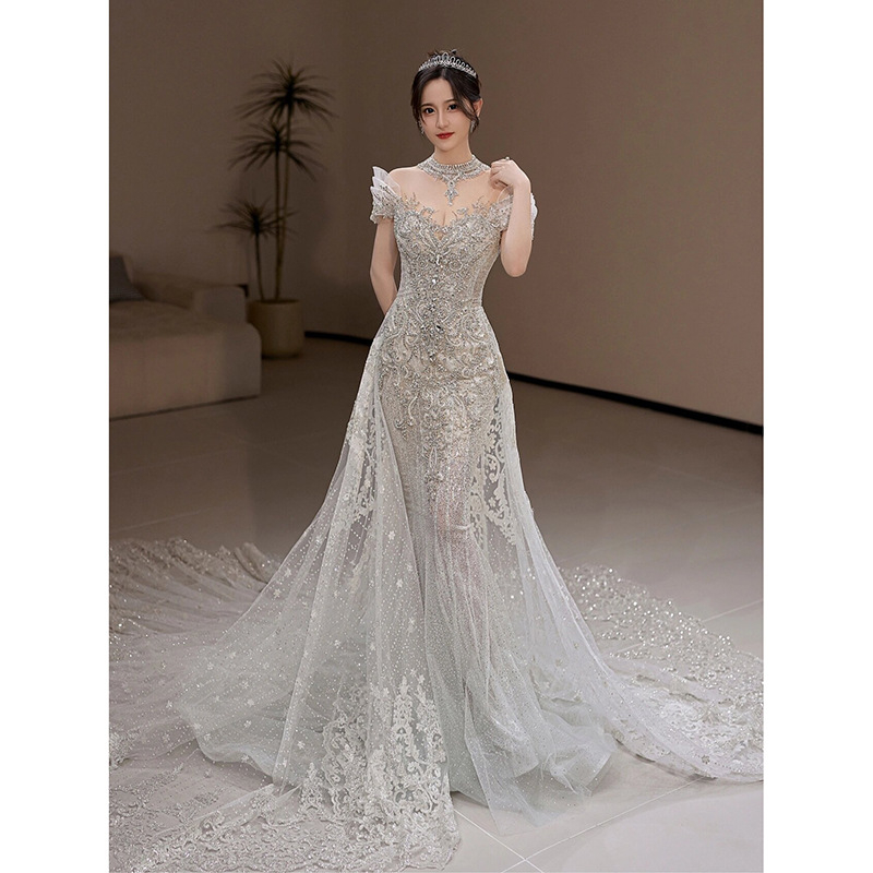 Vjenčana haljina, A-linija kroja, visok struk, bez rukava, duga suknja (Acetate fabric, 80-90% acetate, Polyester 50-70%)