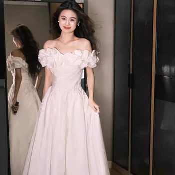 Francuski stil večernje haljine s jednim ramenom - A-linija, bez rukava, duga haljina, visok struk