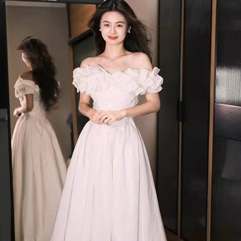 Francuski stil večernje haljine s jednim ramenom - A-linija, bez rukava, duga haljina, visok struk