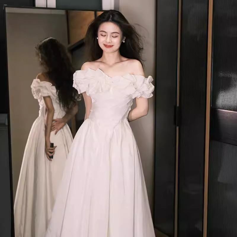 Francuski stil večernje haljine s jednim ramenom - A-linija, bez rukava, duga haljina, visok struk