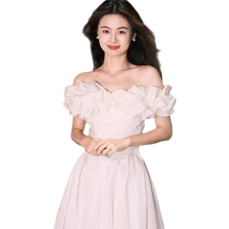 Francuski stil večernje haljine s jednim ramenom - A-linija, bez rukava, duga haljina, visok struk