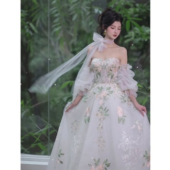 Večernja haljina s jednim ramom, A-linijski kroj, duga, visoki struk, 3/4 rukavi