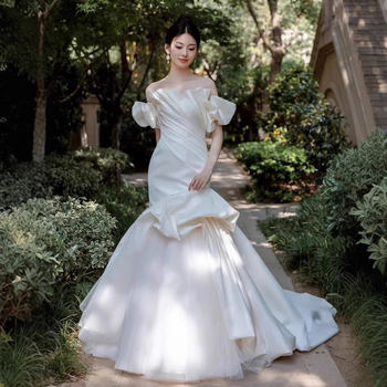 Vjenčana haljina s ribljim repom, visokim strukom, duga suknja, poliester