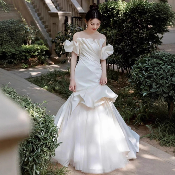 Vjenčana haljina s ribljim repom, visokim strukom, duga suknja, poliester