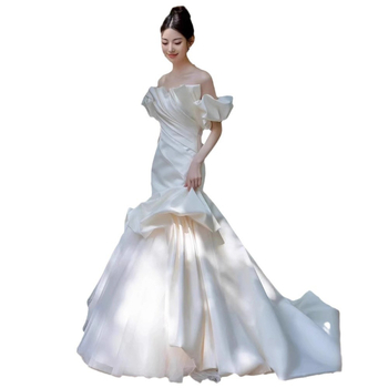 Vjenčana haljina s ribljim repom, visokim strukom, duga suknja, poliester