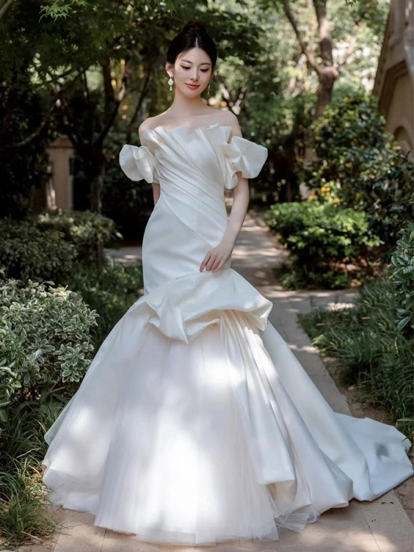 Vjenčana haljina s ribljim repom, visokim strukom, duga suknja, poliester