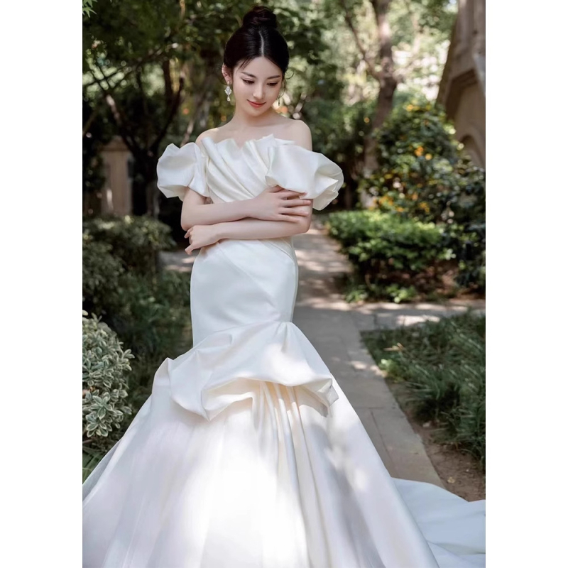 Vjenčana haljina s ribljim repom, visokim strukom, duga suknja, poliester