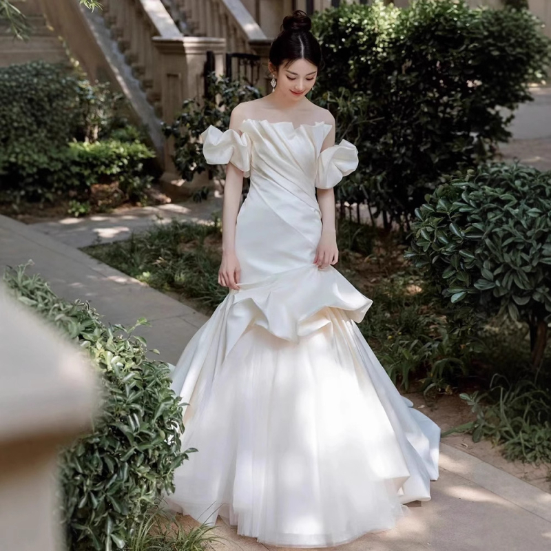 Vjenčana haljina s ribljim repom, visokim strukom, duga suknja, poliester