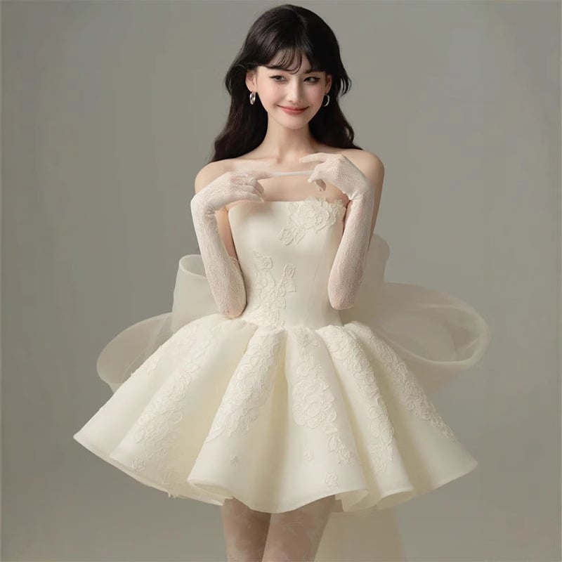 Večernja haljina s A-siluetom, bez rukava, duga, visok struk, tube top