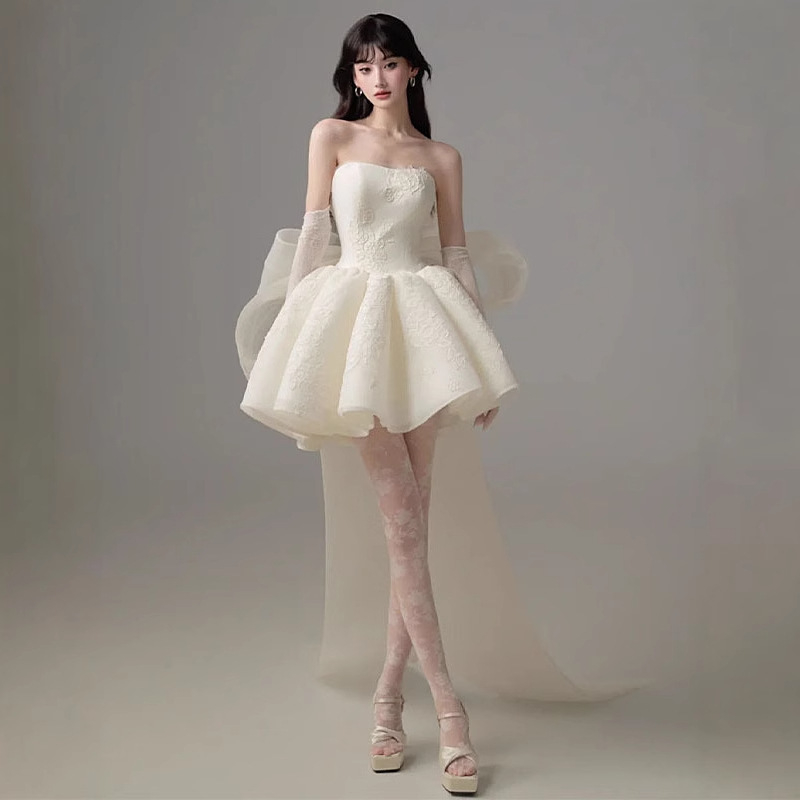 Večernja haljina s A-siluetom, bez rukava, duga, visok struk, tube top