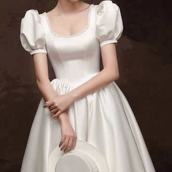 Francuski stil vjenčana haljina od poliestera, bez rukava, visokog struka, duga suknja, jesen 2024.