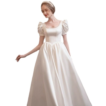 Francuski stil vjenčana haljina od poliestera, bez rukava, visokog struka, duga suknja, jesen 2024.